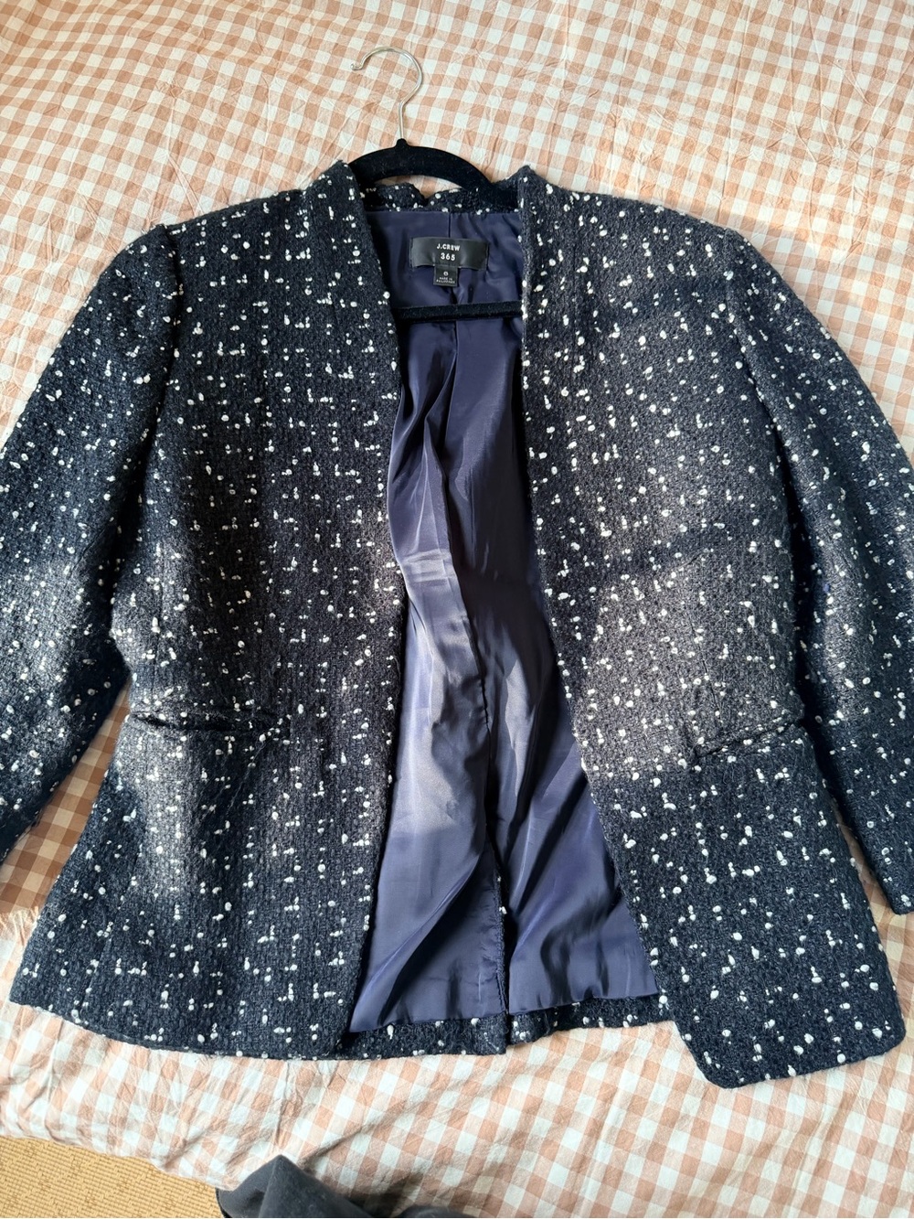J. Crew Navy & White Tweed Open-Front Jacket